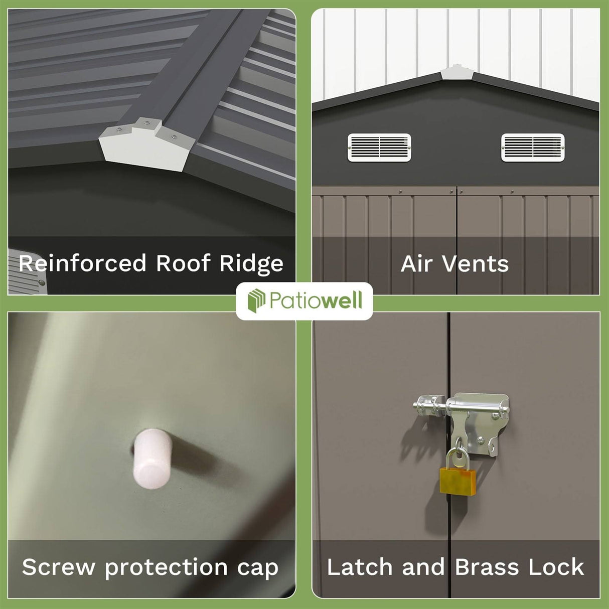 Patiowell Size Upgrade 10 x 10 ft Outdoor Storage Metal Shed with Slop