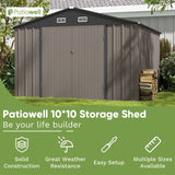 Patiowell Size Upgrade 10 x 10 ft Outdoor Storage Metal Shed with Slop